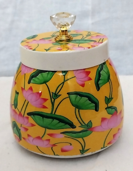 Picture of Yellow theme Lotus Printed Metal jars ( set of 4 pcs)